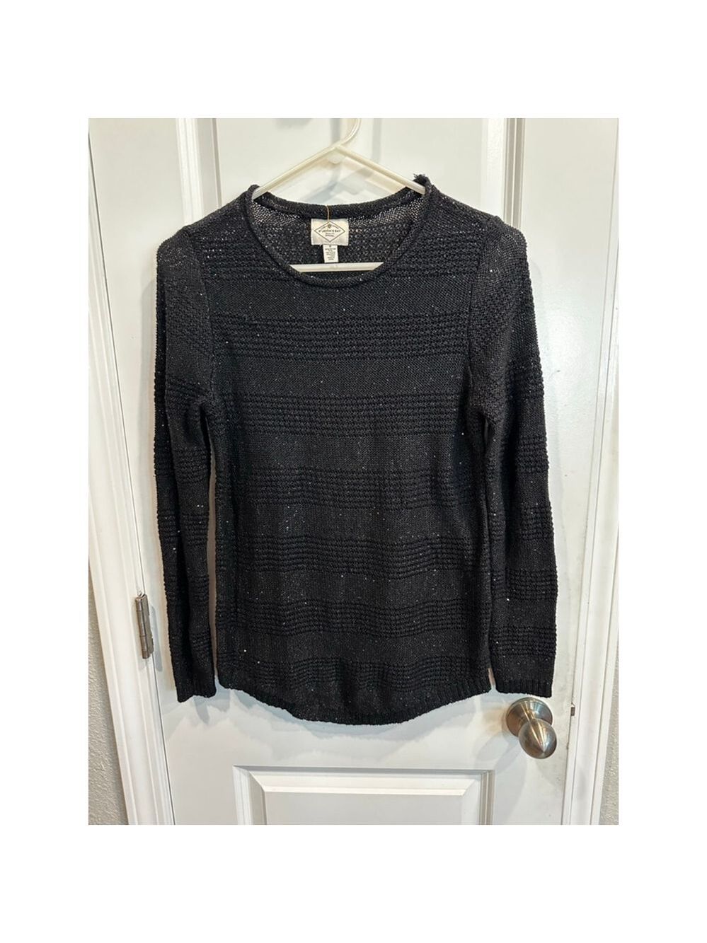 St. John's Bay Black Sparkle Crew Neck Sweater S EUC